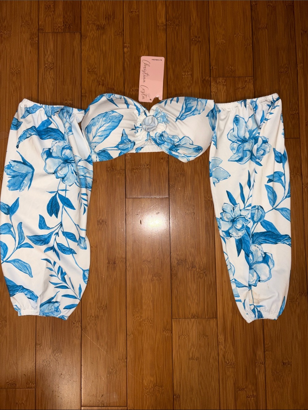 Christina White Crop Top with Blue Floral Print
